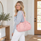Leopard Print Barrel Shoulder Bag with Zip Closure and Interior Pockets