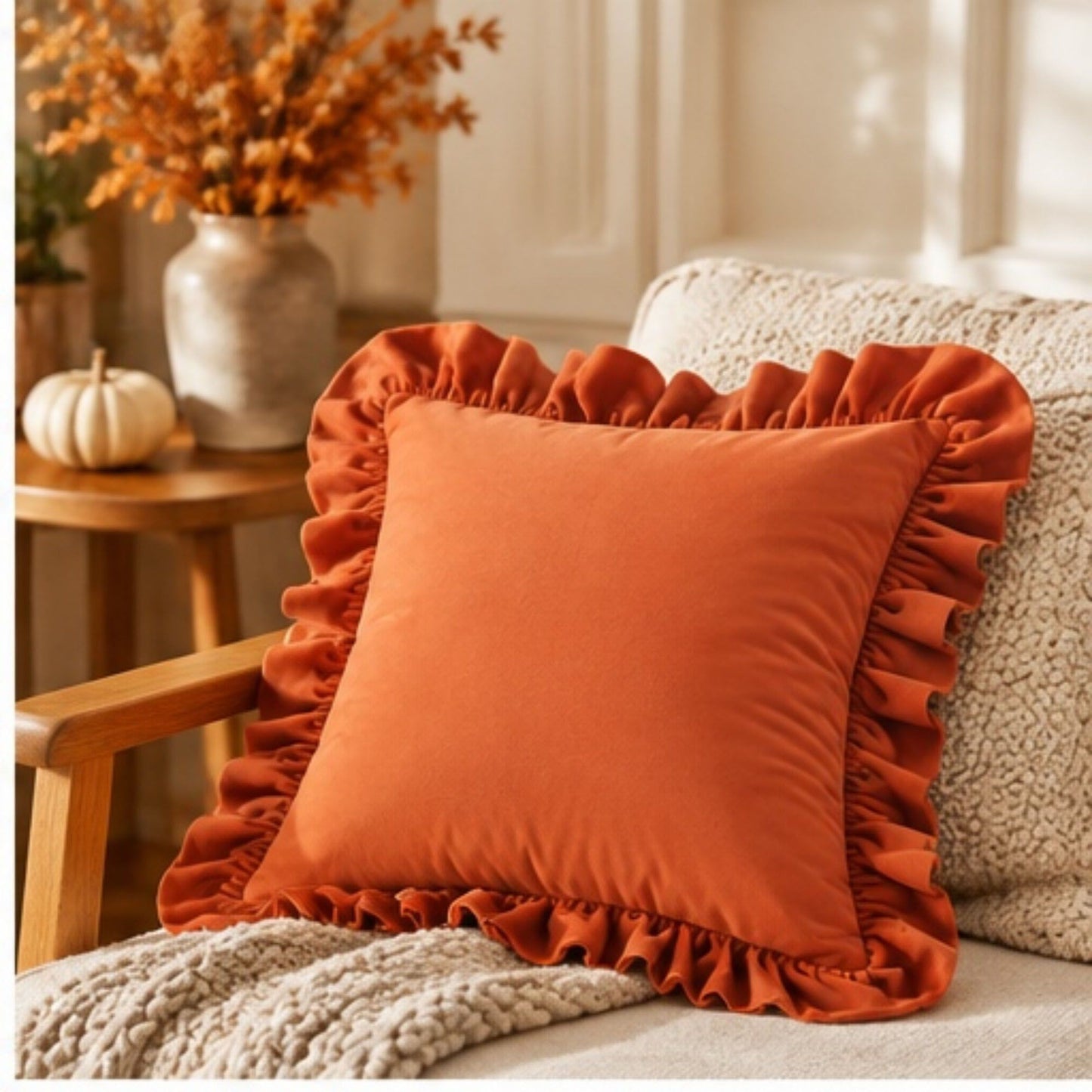 Velvet Ruffle Decorative Throw Pillow Cover Set of 2