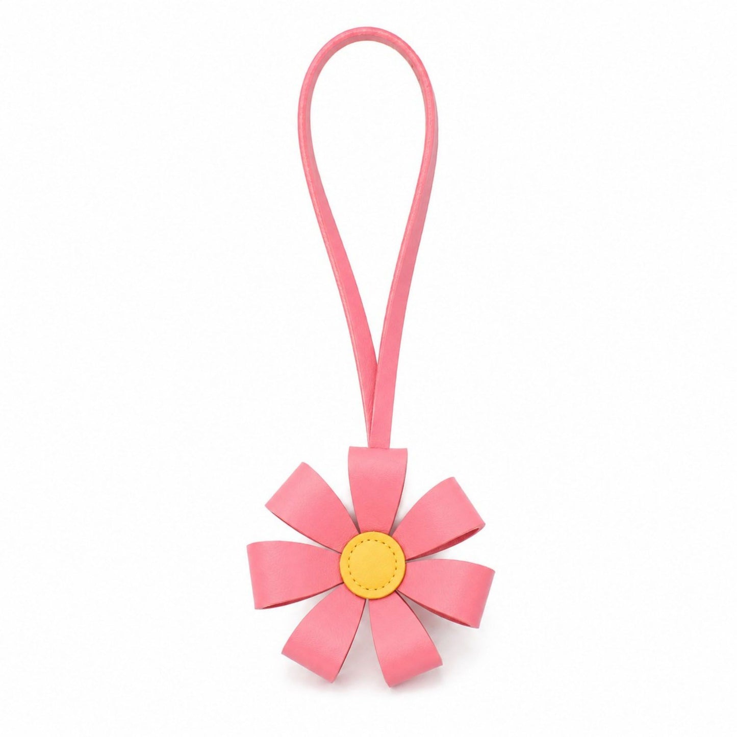 Pink Faux Leather Flower Bag Charm Purse Accessory with Loop Strap