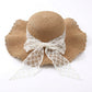 Wide Brim Straw Sun Hat with Sheer Bow Accent and Scalloped Edge