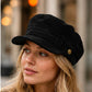 Soft Textured Newsboy Cap with Metal Button and Short Brim
