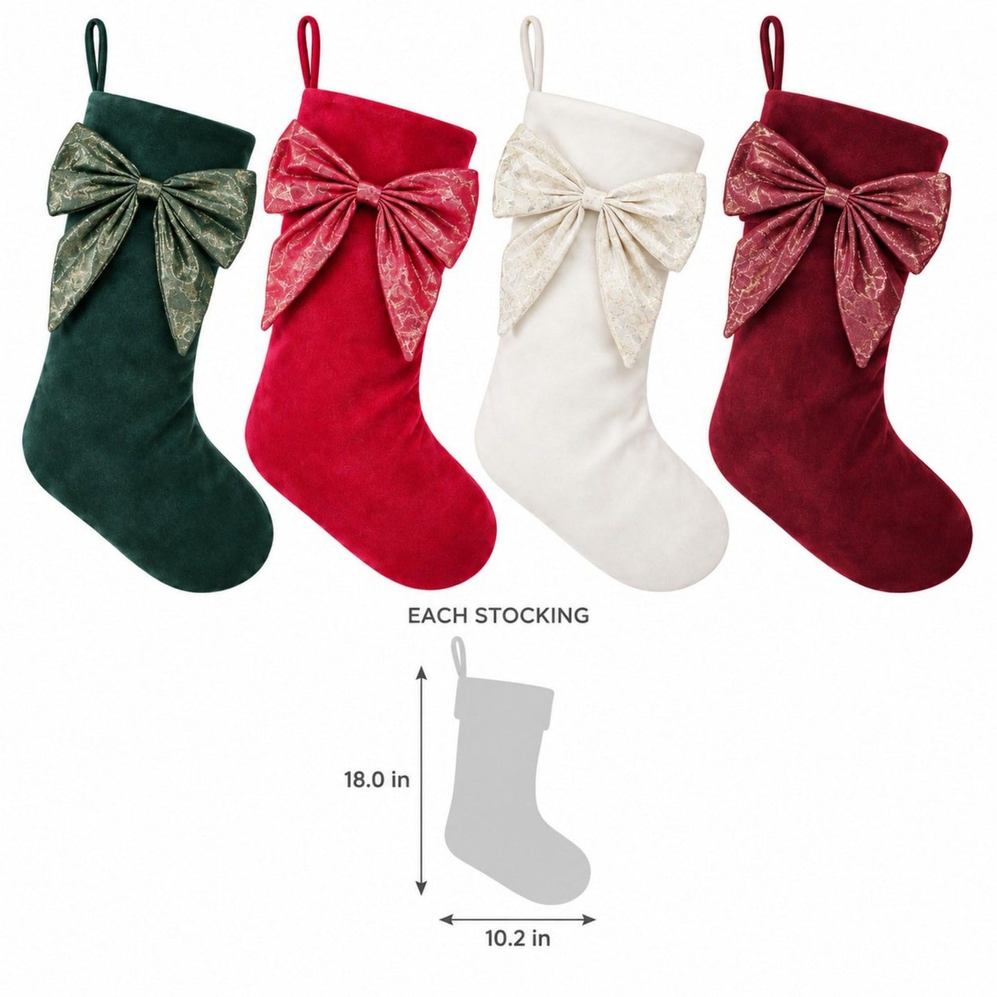 2 Pack 18 Inch Christmas Stockings with Oversized Bow Hanging Loop Holiday Mantel Decor