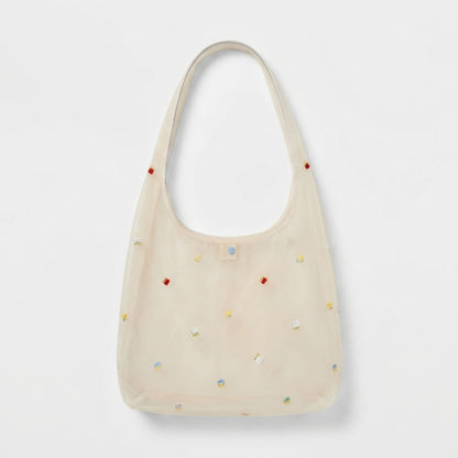 Mesh Shoulder Bag with Beaded Detail and Soft Inner Pouch