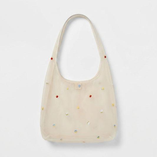 Mesh Shoulder Bag with Beaded Detail and Soft Inner Pouch