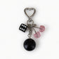 8 Ball Cherry Dice Charm Keychain with Heart Clip Novelty Bag Charm Key Ring Accessory