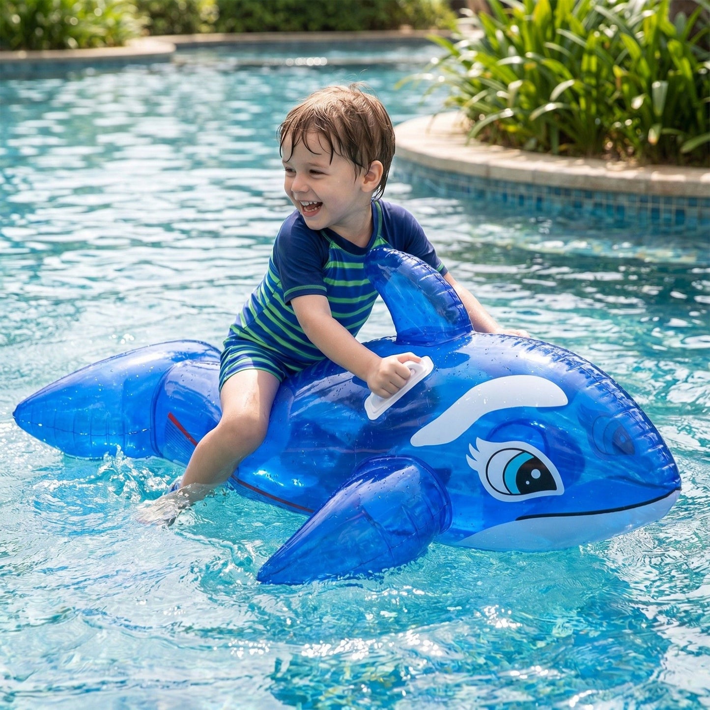 Dolphin Shaped Inflatable Pool Float Ride On Raft with Side Handles Durable PVC Water Float for Pool Beach Lake 59x31.5in