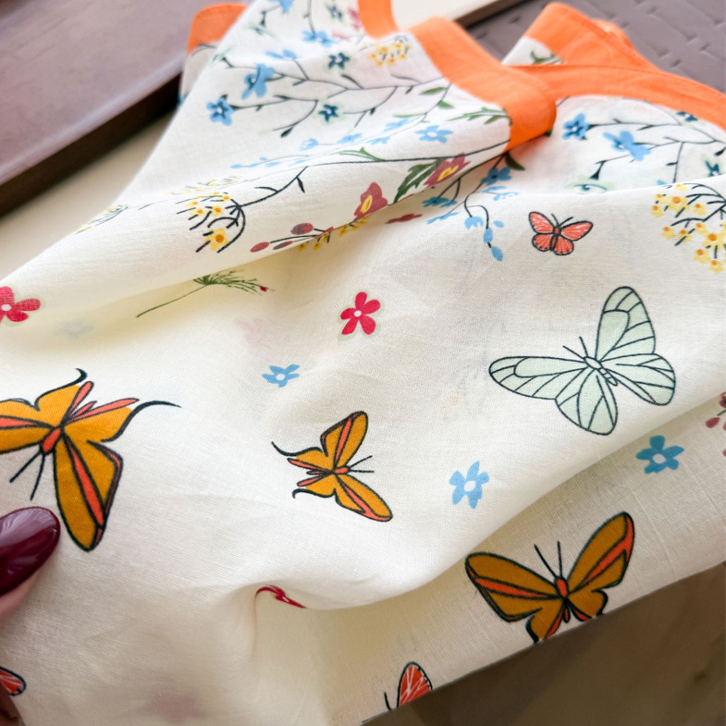 Pure Cotton Butterfly Floral Print Square Scarf Lightweight Fashion Neck Hair Scarf 25.5¡Á25.5 Inches