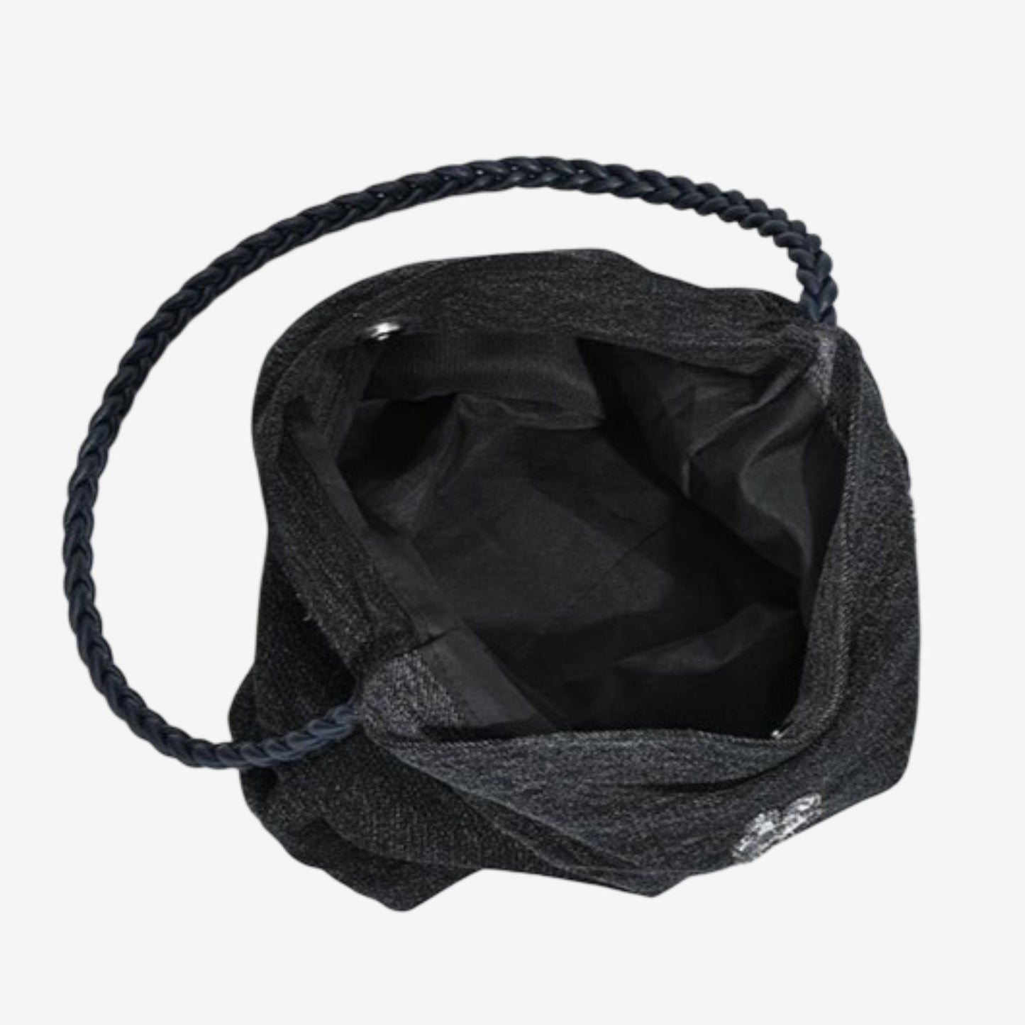 Black Sequin Embellished Braided Shoulder Bag Canvas Handbag