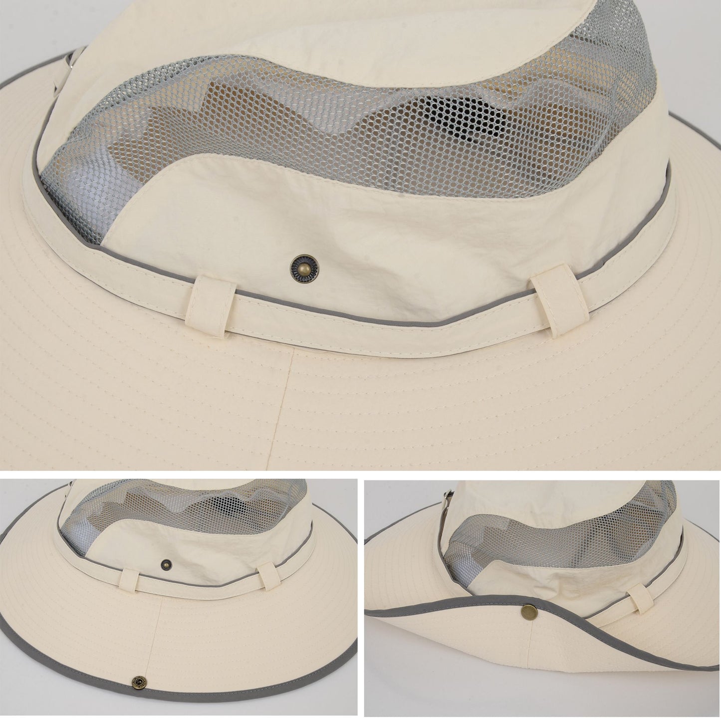 Wide Brim Outdoor Hat with Mesh Ventilation Snap-Up Sides and Chin Strap for Hiking, Beach, Travel, and Sun Protection
