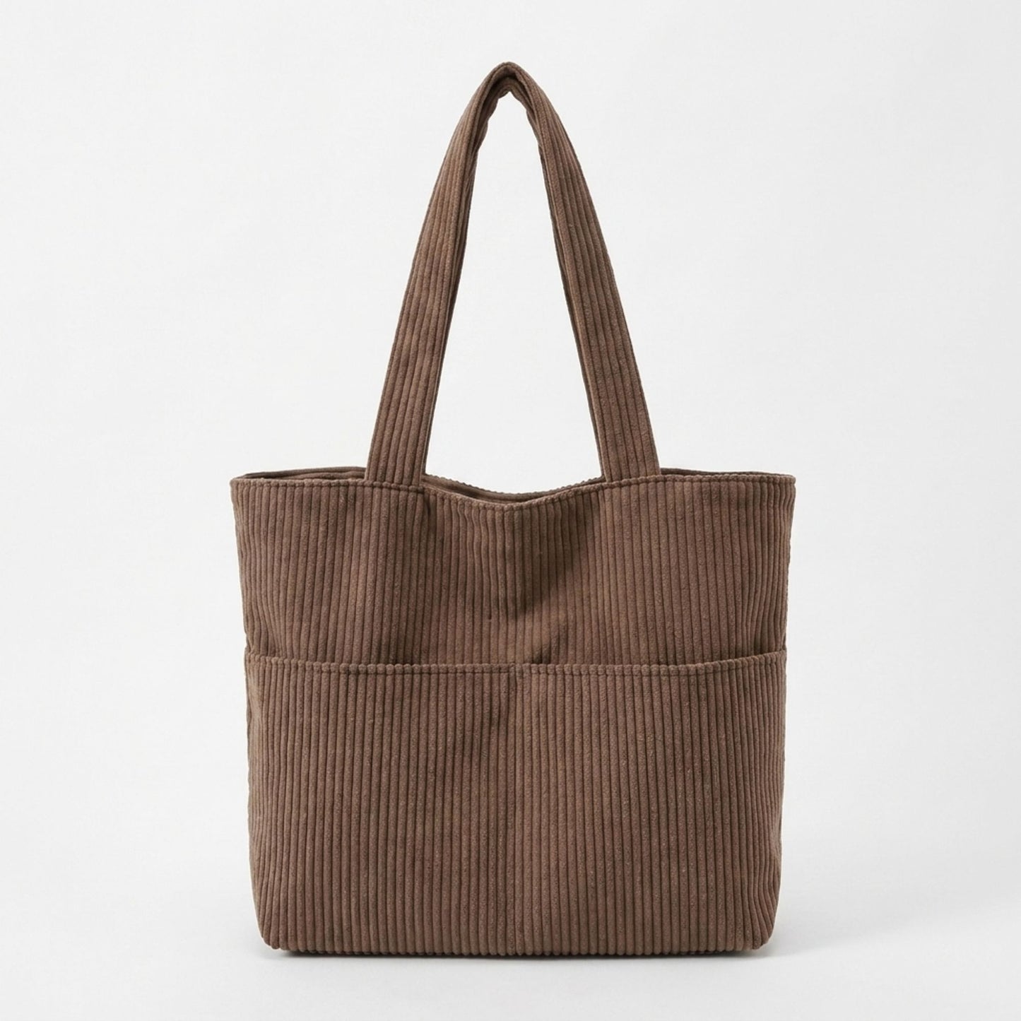Corduroy Tote Bag Large Capacity Shoulder Bag with Front Pocket and Zipper Closure