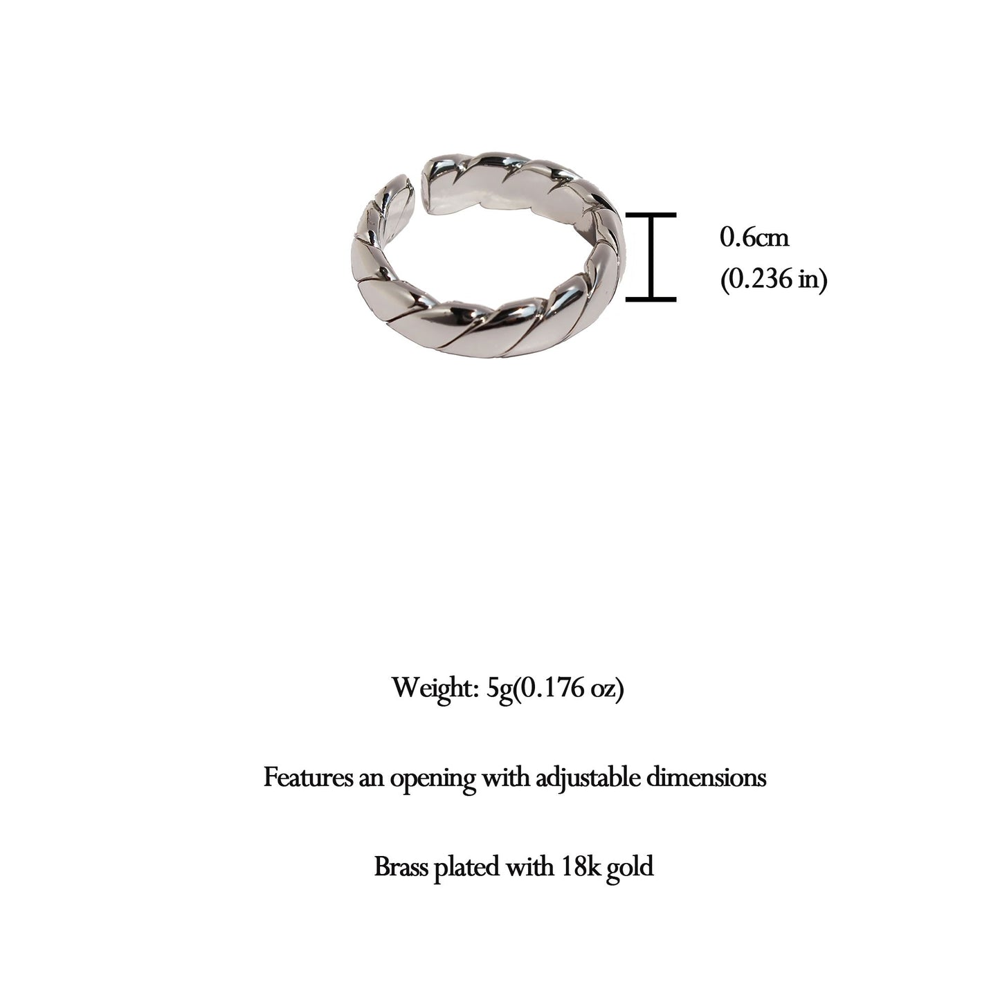 Women's Twisted Open Cuff Ring - Adjustable Statement Ring for Daily & Stylish Wear