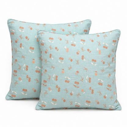 2-Piece Cotton Pillowcases with Cherry Print Design for Bedroom, Soft and Cozy Bedding Set 17.7x17.7in