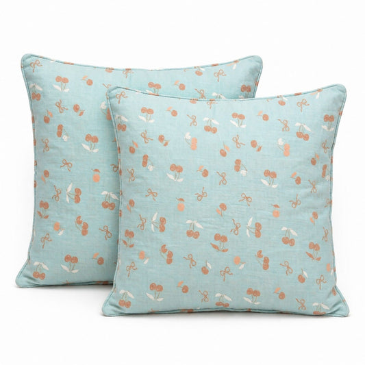 2-Piece Cotton Pillowcases with Cherry Print Design for Bedroom, Soft and Cozy Bedding Set 17.7x17.7in