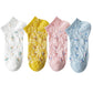 4 Pairs Women's Low-Cut Floral Embroidered Socks Soft Combed Cotton Breathable Fit for Sneakers Flats and Everyday Casual Wear