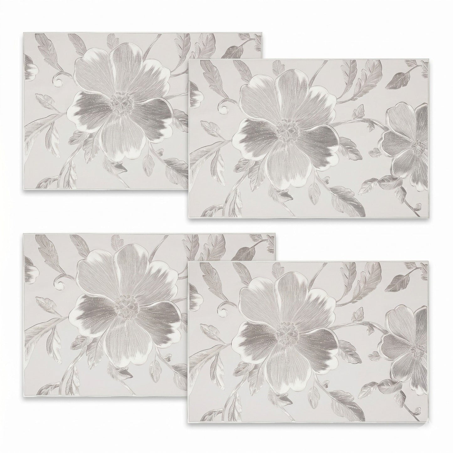 4 Piece Floral Placemat Set Metallic PVC Heat Resistant Table Mats for Dining Table