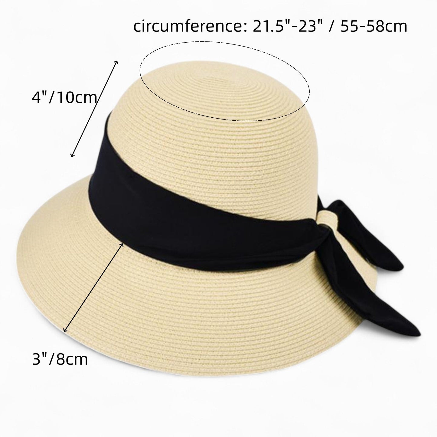 Women's Woven Floppy Sun Hat with Wide Ribbon Knot Detail and Curved Brim