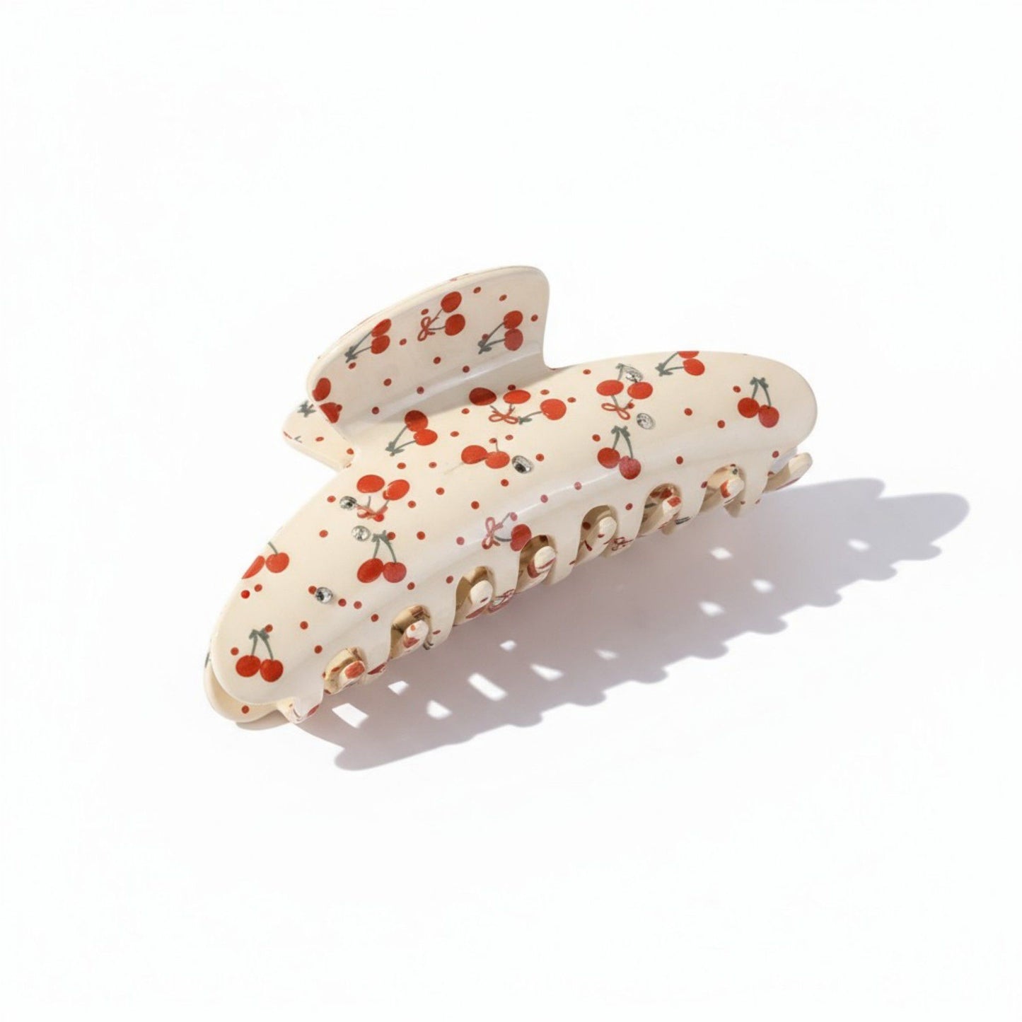 2pcs per set Cherry Print Acrylic Hair Claw Clip with Curved Design and Strong Grip