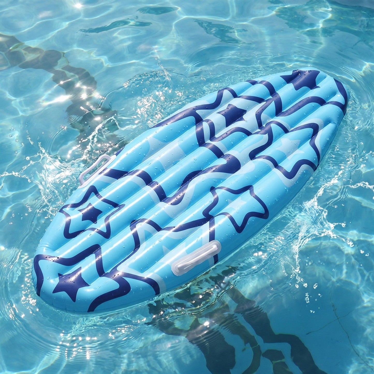 Star Print Inflatable Pool Float with Handles and Full-Length Lounge Design