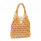 Beaded Tote Bag with Inner Pouch Soft Structured Wooden Bead Handbag Open Weave Shoulder Bag Lightweight Carryall