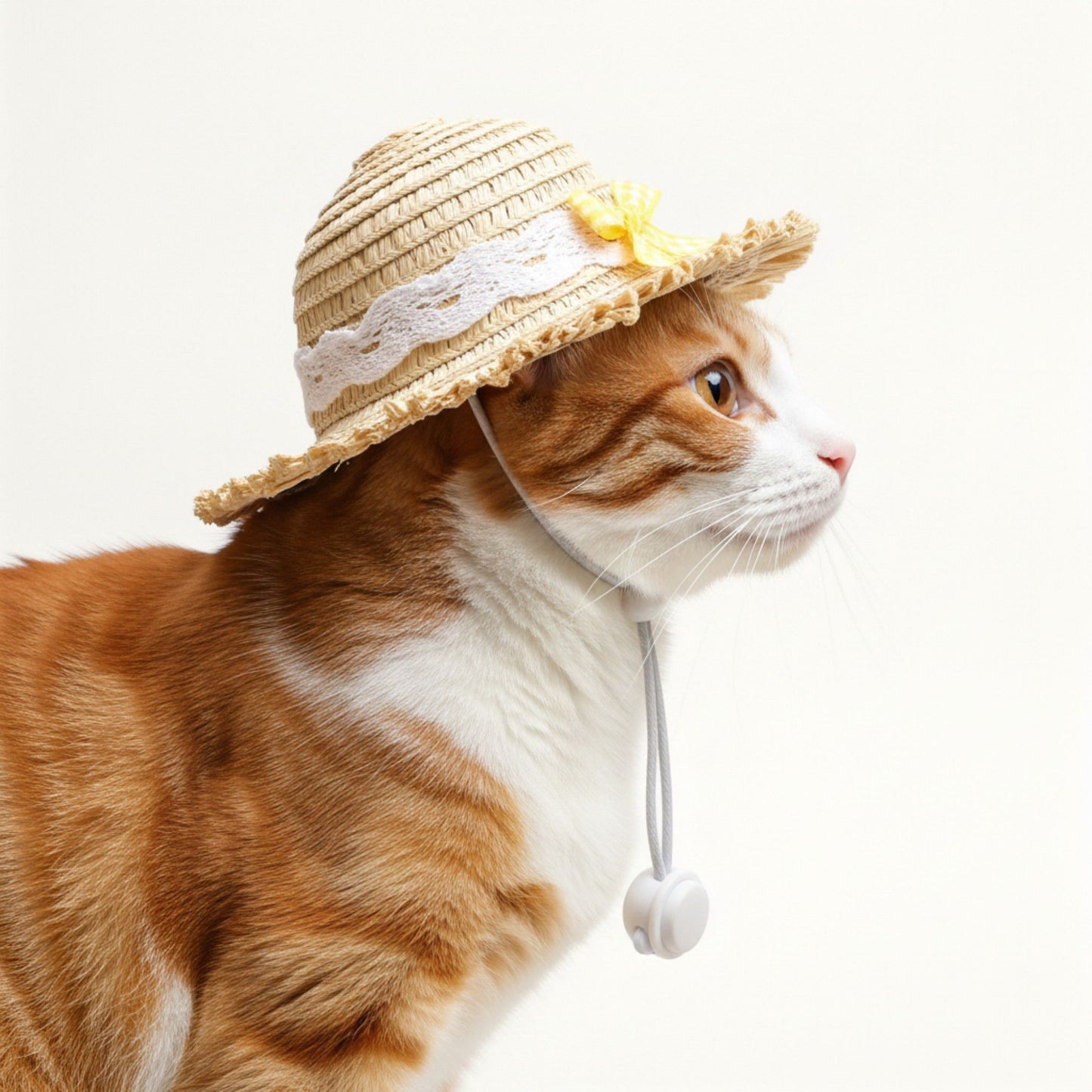 Pet Straw Sun Hat with Lace Trim Bow Adjustable Chin Strap Summer Costume Hat for Cats and Small Dogs