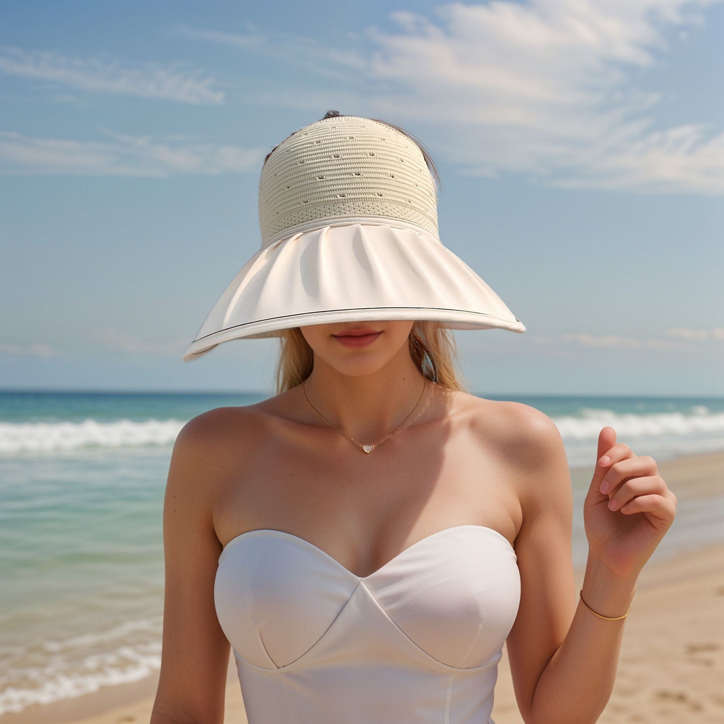 Extra Wide Brim Sun Visor Hat for Women Adjustable UV Protection Bow Detail Breathable Summer Beach Hat