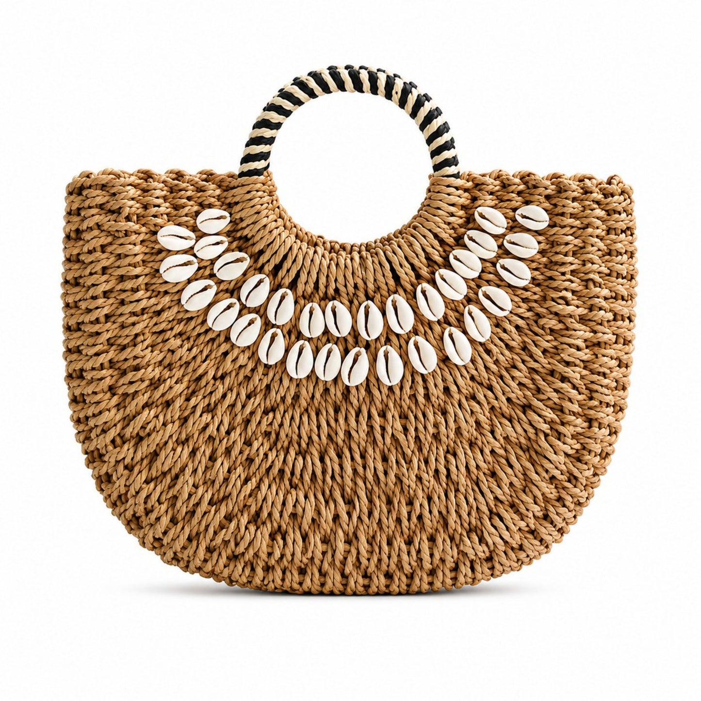 Straw Woven Shell Handbag with Round Handle