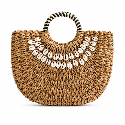 Straw Woven Shell Handbag with Round Handle