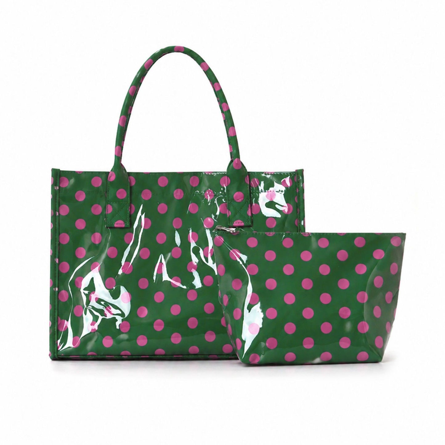 Polka Dot Tote Bag with Matching Cosmetic Pouch Set