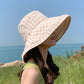 Women's Reversible Checkered Bucket Hat with Chin Strap