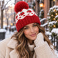 Fair Isle Pom Pom Knit Beanie with Ribbed Cuff Winter Hat