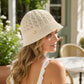 Crochet Knit Bucket Hat with Open Weave Crown and Soft Short Brim
