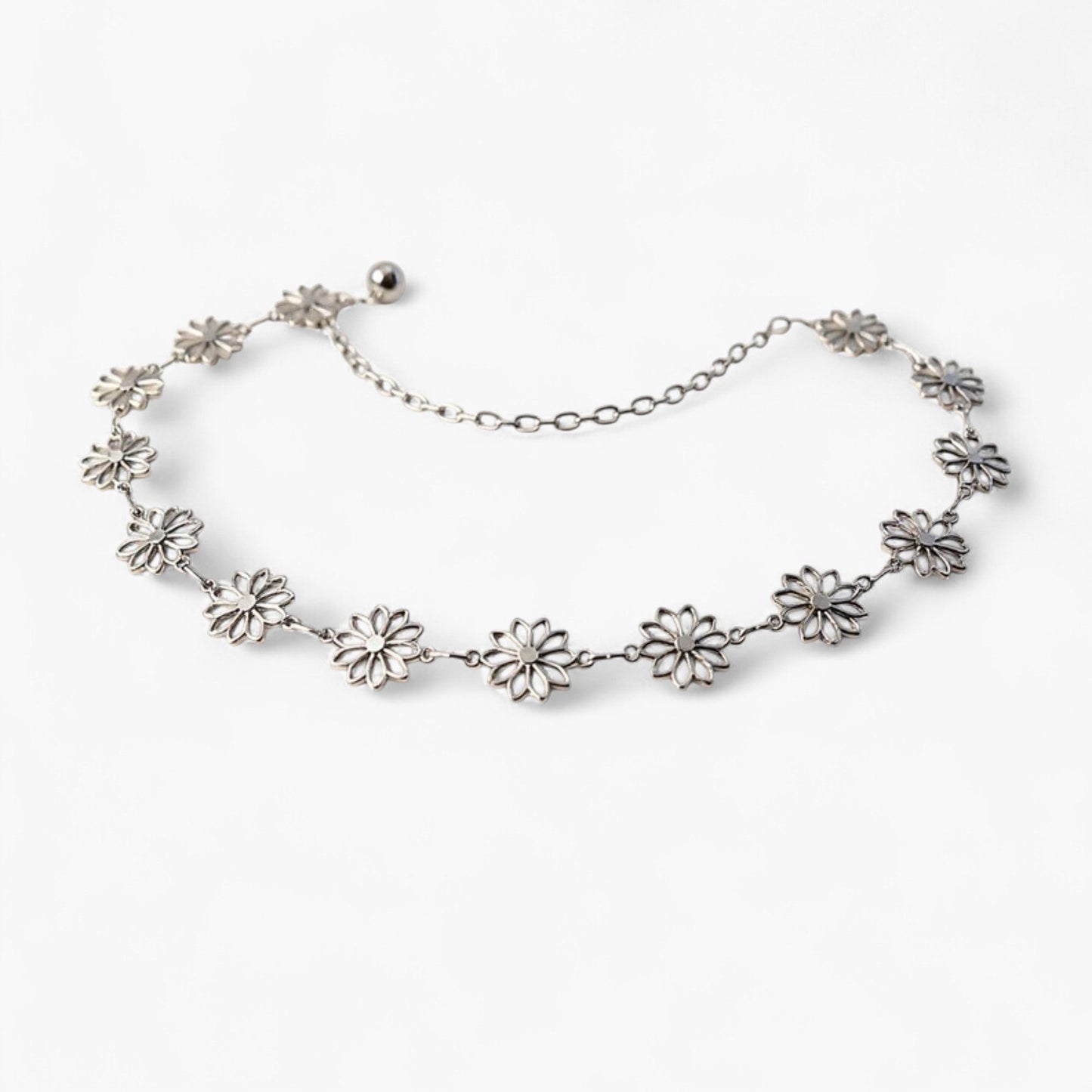 Floral Metal Chain Belt with Adjustable Link and Drop Detail 45.5in