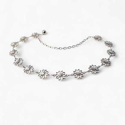 Floral Metal Chain Belt with Adjustable Link and Drop Detail 45.5in