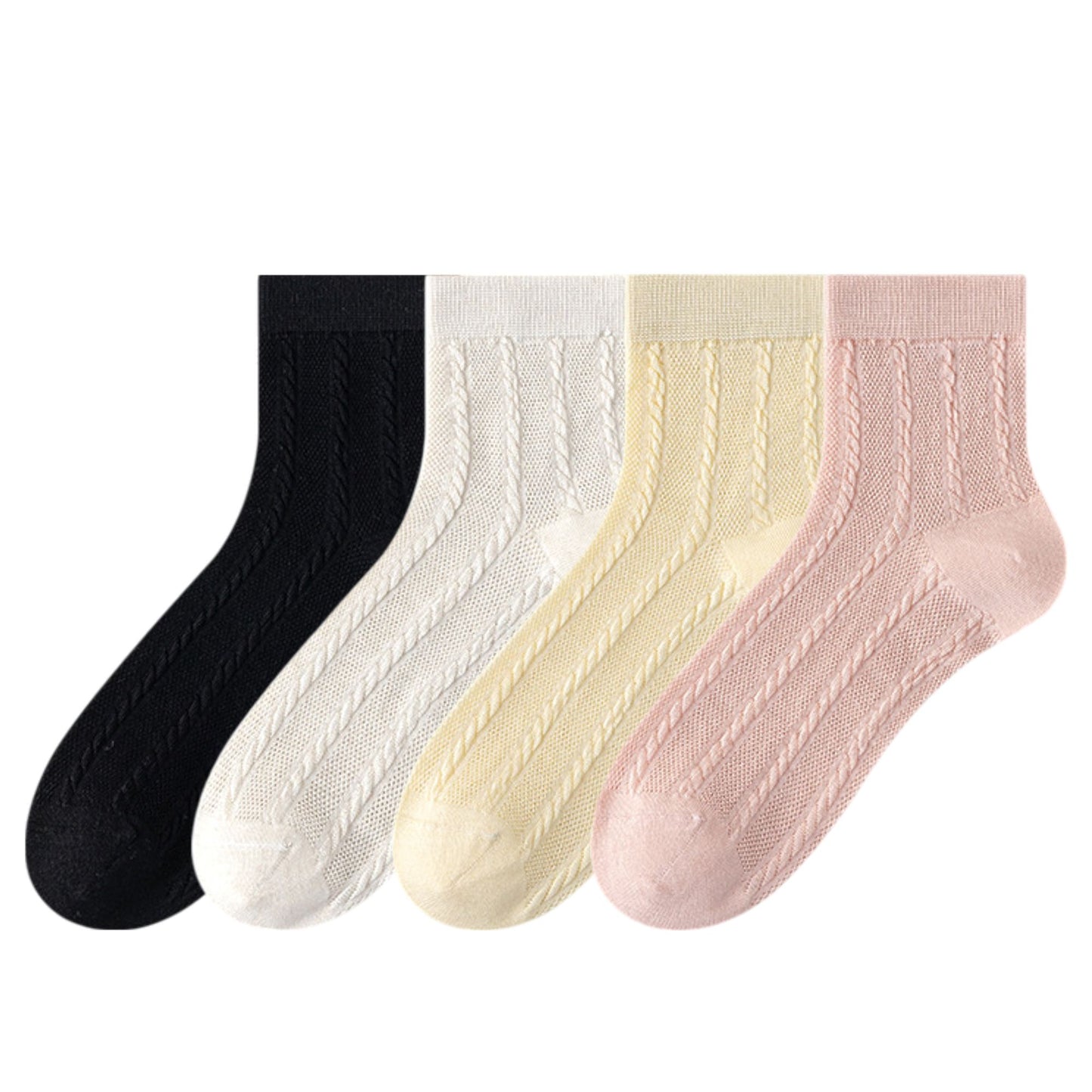Womens Lightweight Breathable Crew Socks 4-Pack Delicate Knit Pattern Soft Stretch Comfort Fit