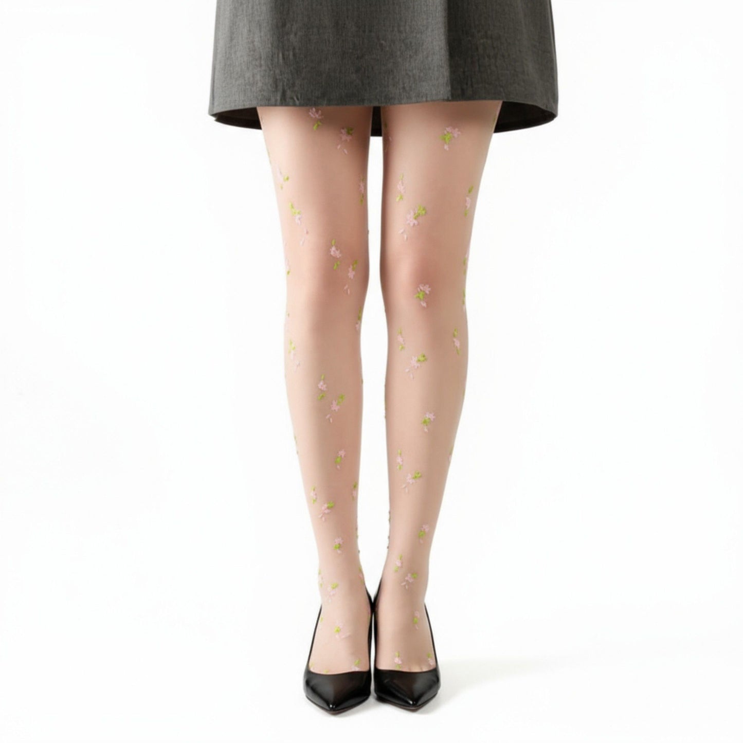 Sheer Floral Embroidered Tights with Delicate Blossom Pattern and Stretch Fit