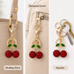 Rhinestone Cherry Bag Charm Keychain with Gold-Tone Lobster Clasp