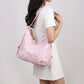 Floral Sequin Hobo Shoulder Bag with 3D Applique Details and Adjustable Strap