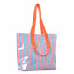 Striped PVC Beach Tote Bag with Magnetic Closure and Zip Pocket