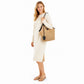 Woven Straw Style Tote Bag Large Capacity Shoulder Bag with Faux Leather Trim