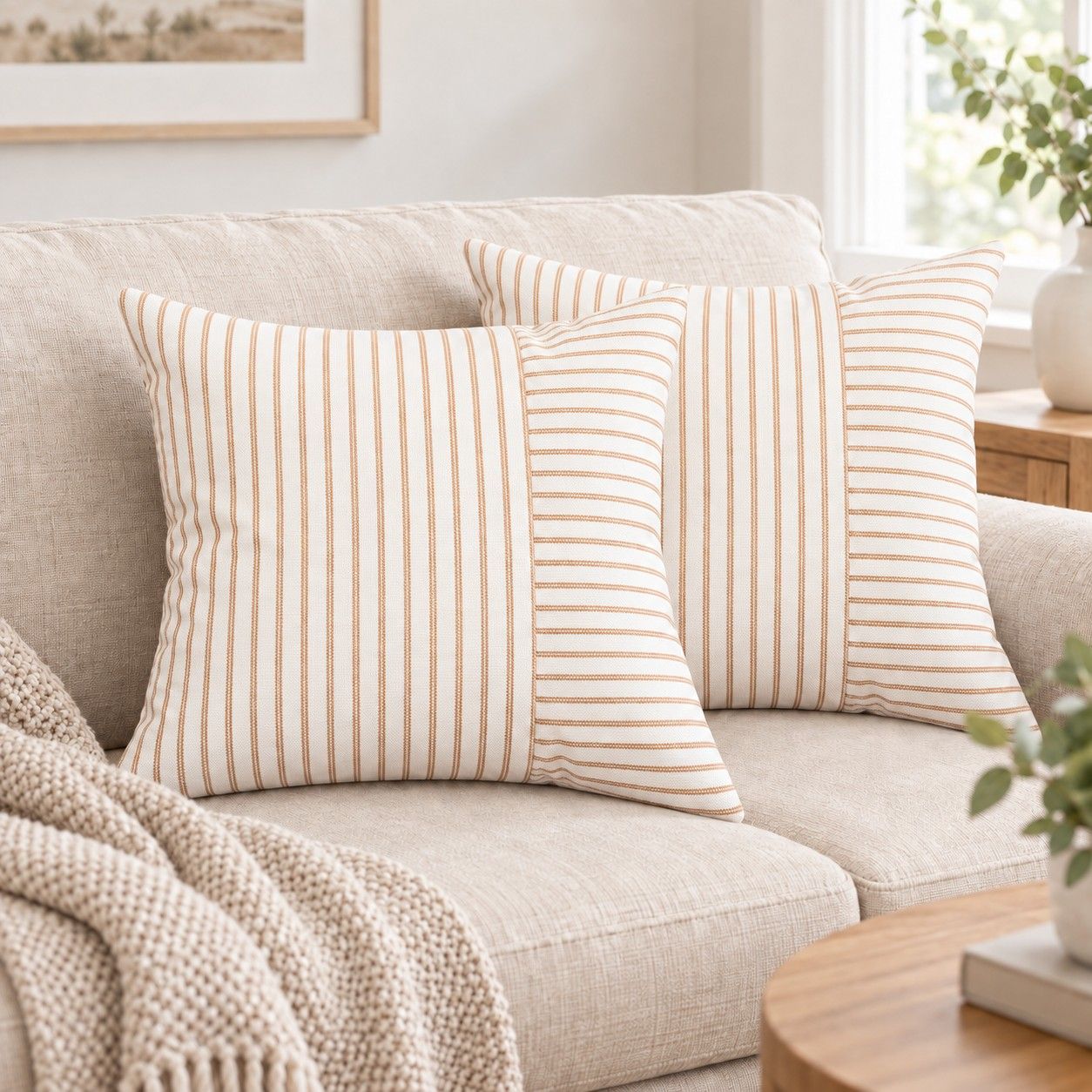 2 Pack Striped Textured Throw Pillow Covers 18 x 18 Inch for Couch Sofa and Bed