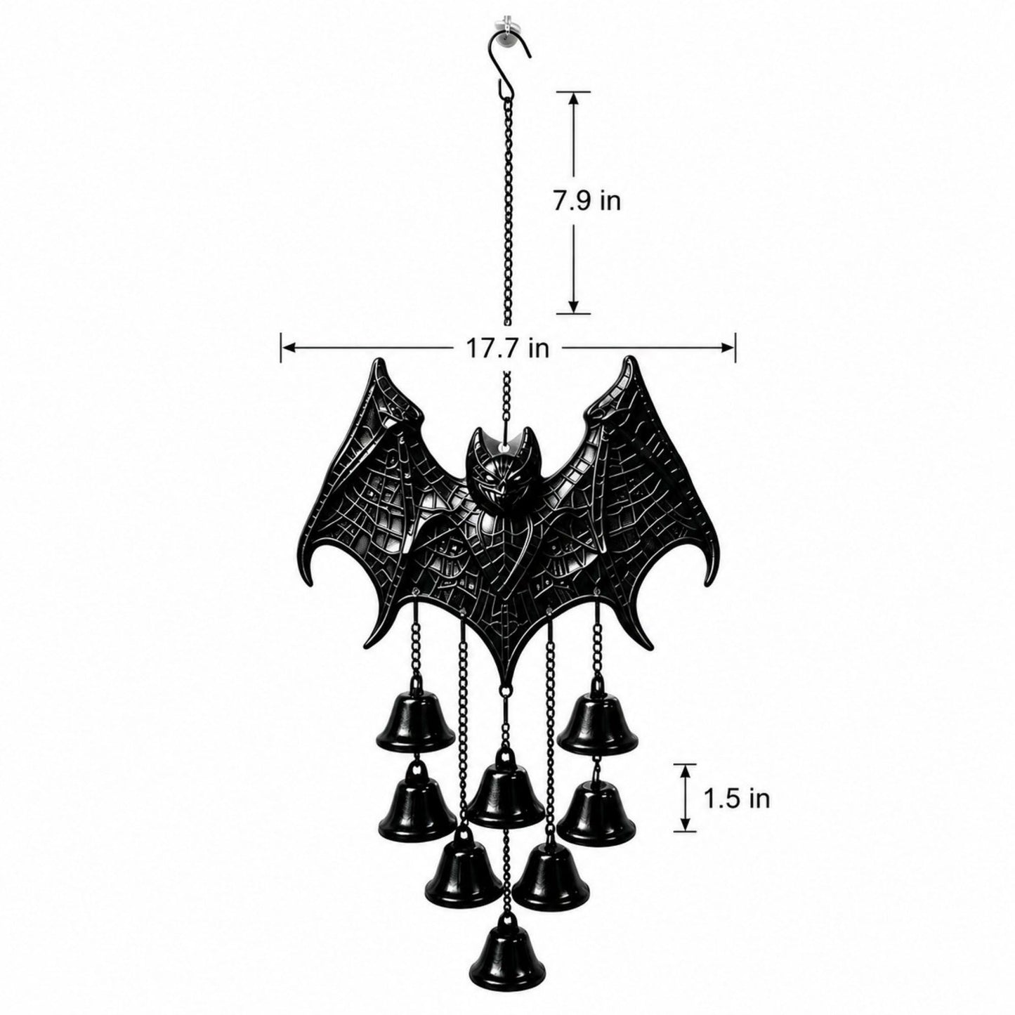Halloween Metal Bat Wind Chime with Hanging Bells