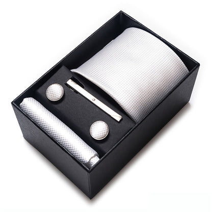 Men's Jacquard Woven Tie Set with Pocket Square Cufflinks and Tie Clip