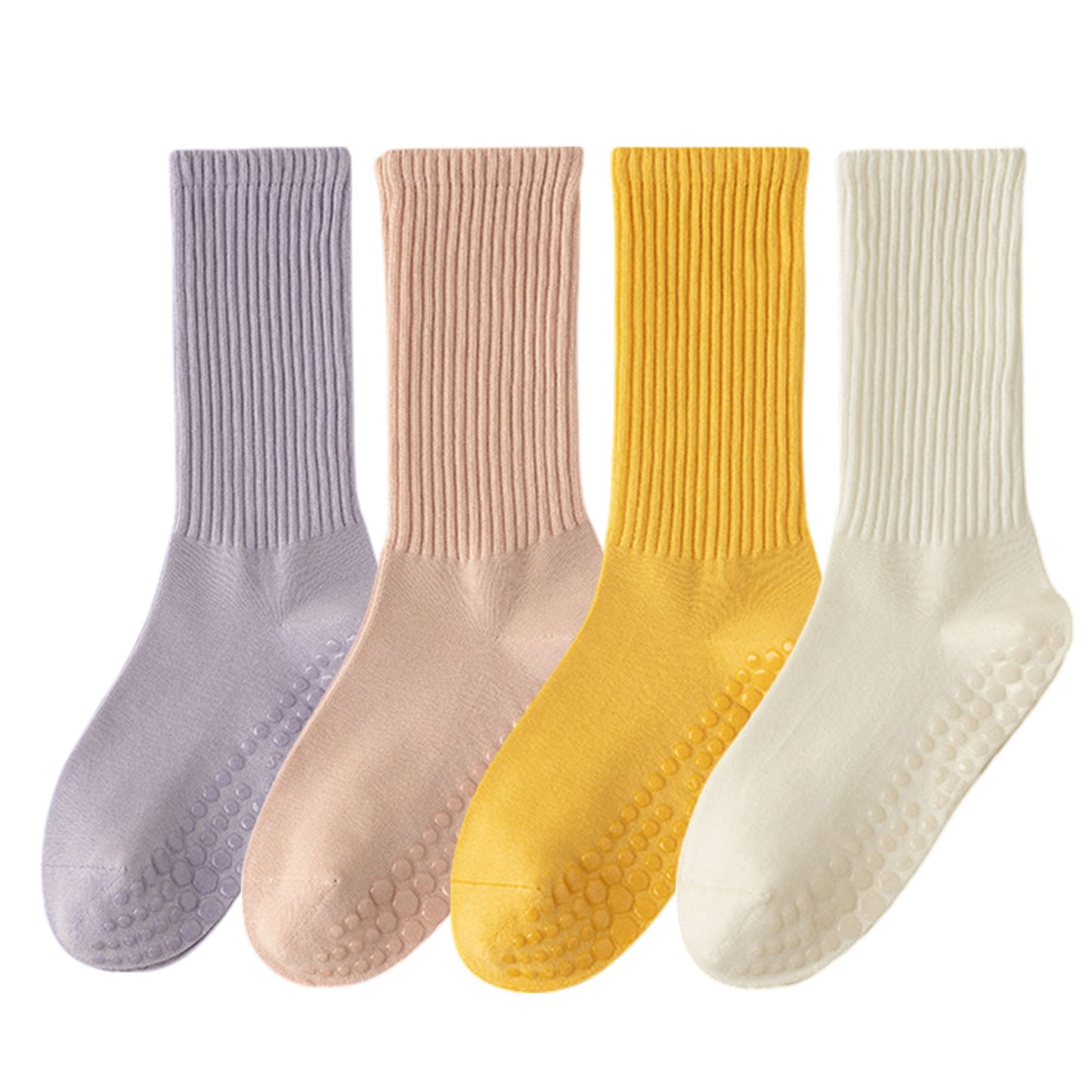4-Pack Anti-Slip Yoga Socks with Grips Comfortable Ribbed Design for Exercise and Indoor Use