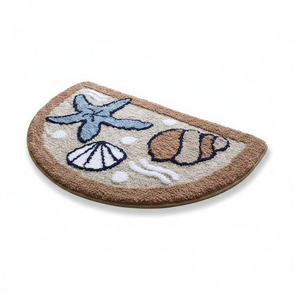 Tufted Floor Mat with Seashell and Starfish Design Non Slip Backing Soft Plush Decorative Entryway Rug