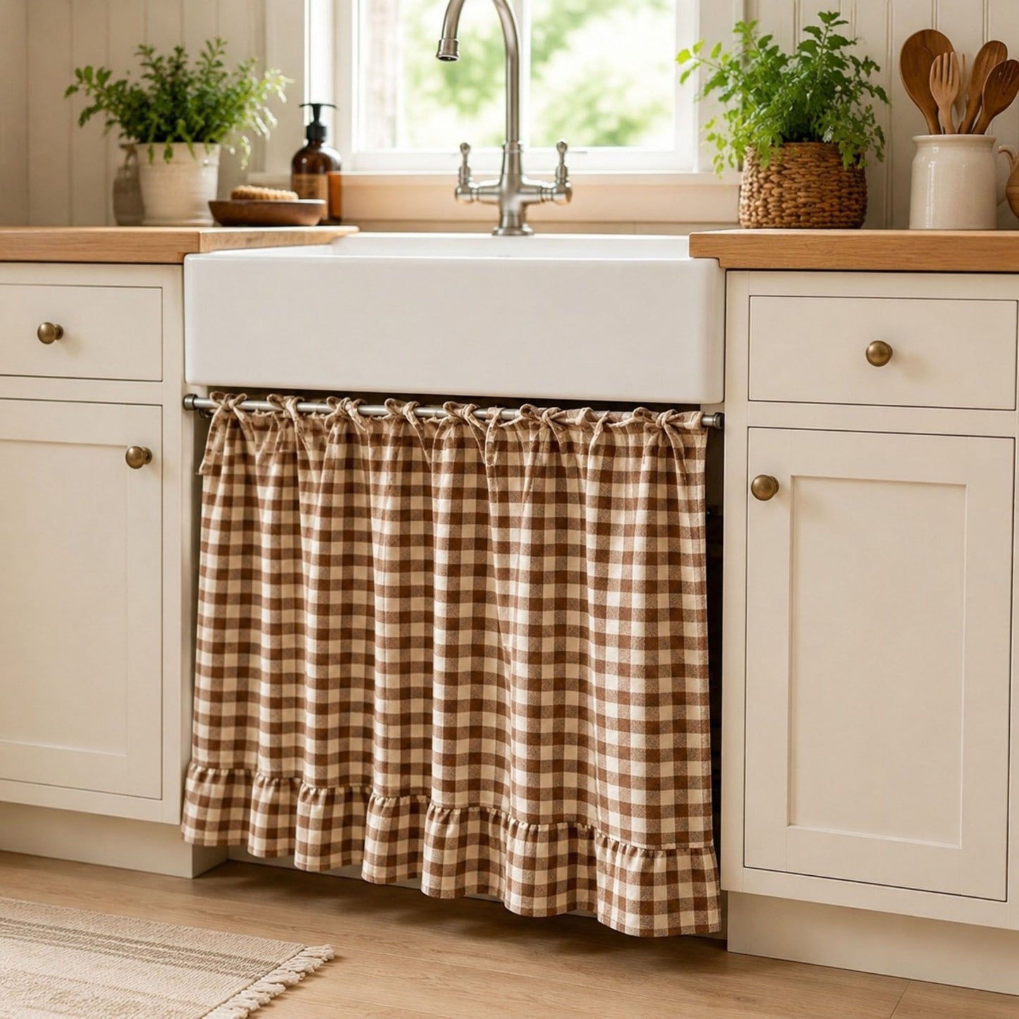 Handmade Farmhouse Floral Tie Top Cabinet Curtain Decor