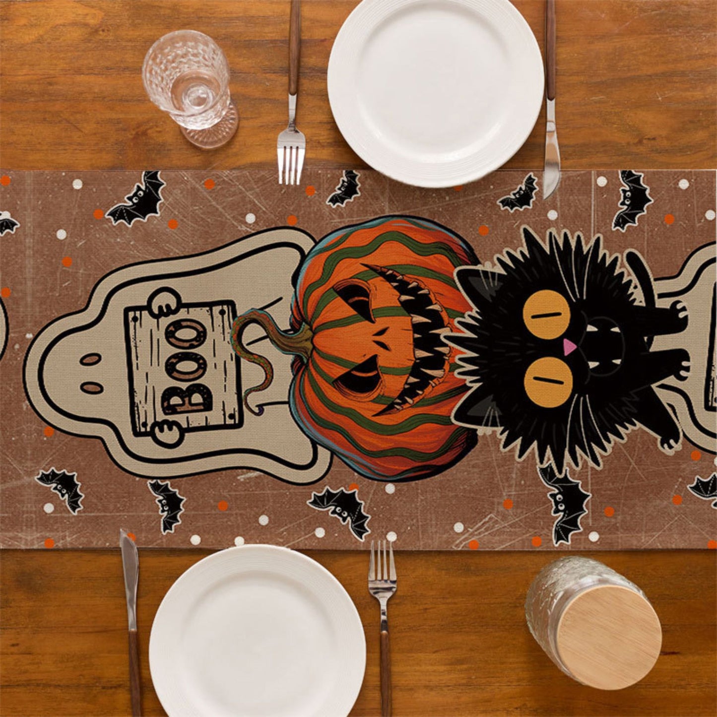 Halloween Family Party Table Runner Kitchen Tablecloth Decor
