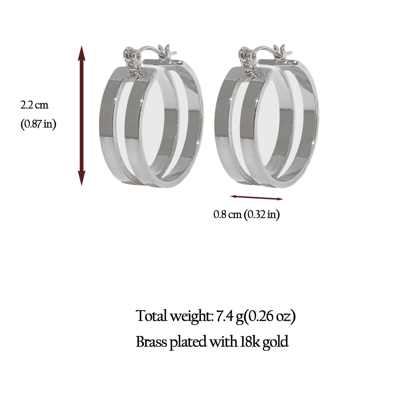 Women's Double Hoop Earrings - 2.2cm Diameter Hoops