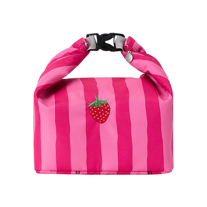 Insulated Lunch Bag with Adjustable Buckle Handle Pink Striped Reusable Thermal Food Tote