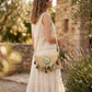 Women's Woven Crossbody Bag with Beaded Medallion Tassel Flap and Long Strap