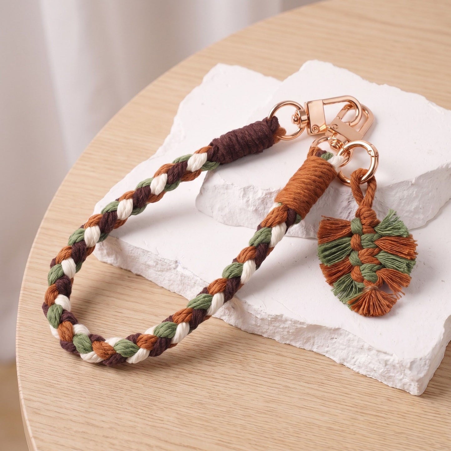Braided Wrist Strap with Detachable Leaf Charm